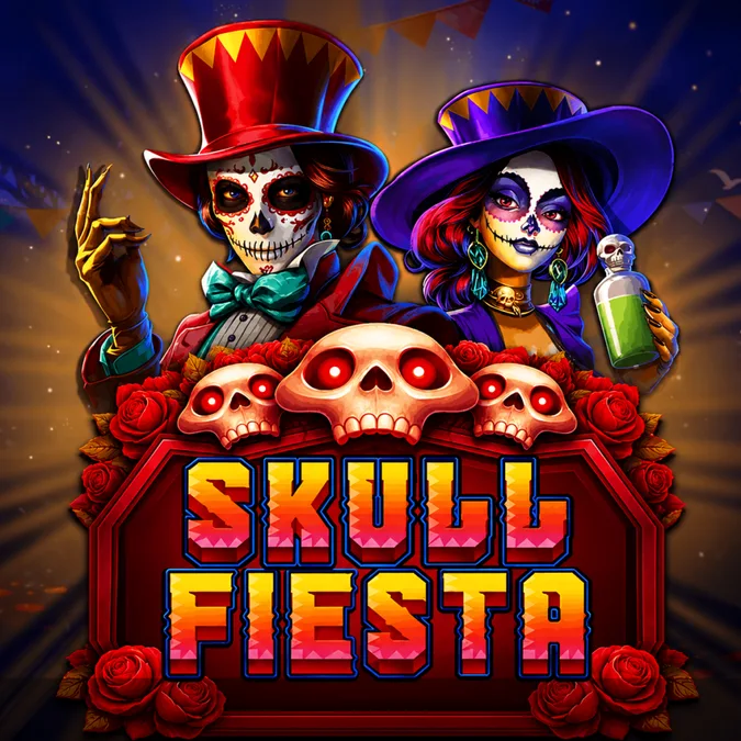 Skull Fiesta স্লট গেমের রঙিন ইন্টারফেস এবং মেক্সিকান উৎসবের থিম