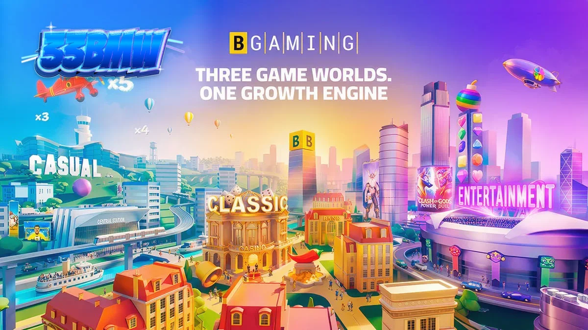 BGaming-এর থ্রি গেম ওয়ার্ল্ডস পোর্টফোলিও এবং গেমিং ক্যাটাগরির একটি শৈল্পিক উপস্থাপনা